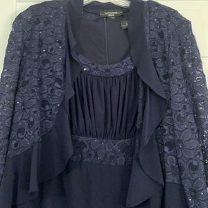 NWOT R&M Richard’s navy blue sleeveless dress & lace jacket, 14P